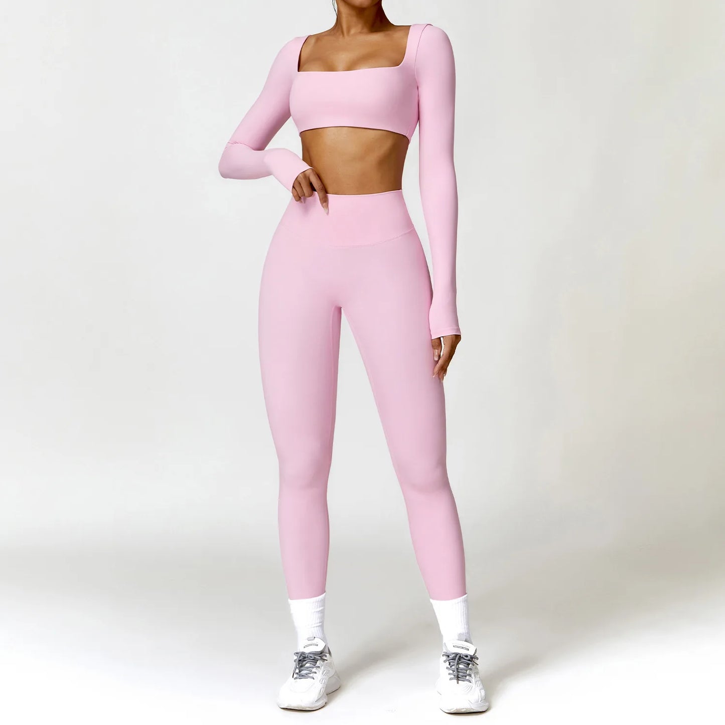 Yoga Set 2 STUKS Vrouwen Gym Lange Mouw Naadloze Sportkleding Workout Kleding Sportkleding Legging Fitness Bh Crop Top Sportpakken