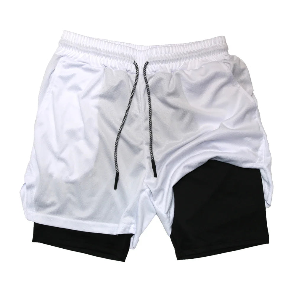 Pantalones cortos deportivos de doble capa para hombre, pantalones cortos deportivos 2 en 1 para entrenamiento de gimnasia, entrenamiento de secado rápido, trote, doble cubierta, verano