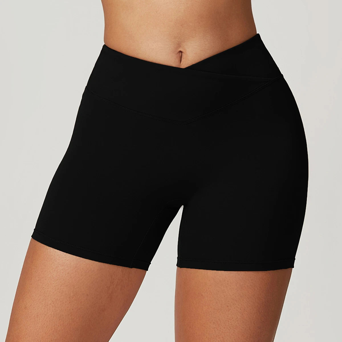 Gymshorts Effen dames yogashorts Crossover Fitness korte leggings Hoge taille Running korte broek Stretch Workout korte kleding