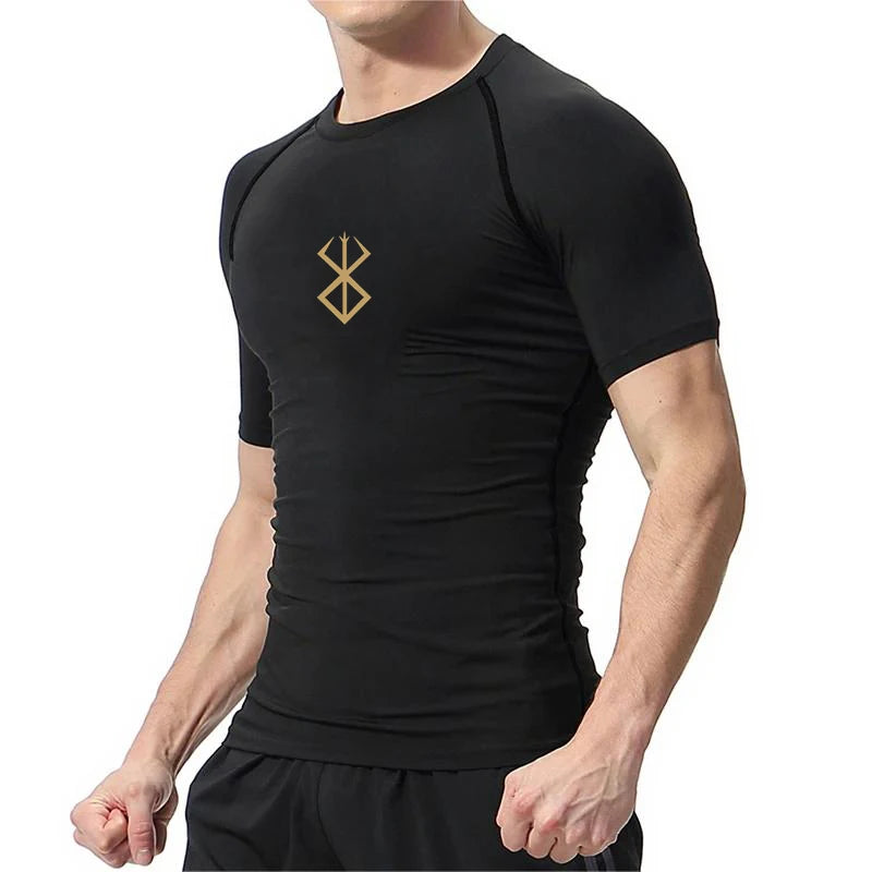 Men's Bodybuilding Short Sleeve Compression Shirt Man Breathable Compression Shirt Quick Dry Workout Muscle Tight Shirts for Men