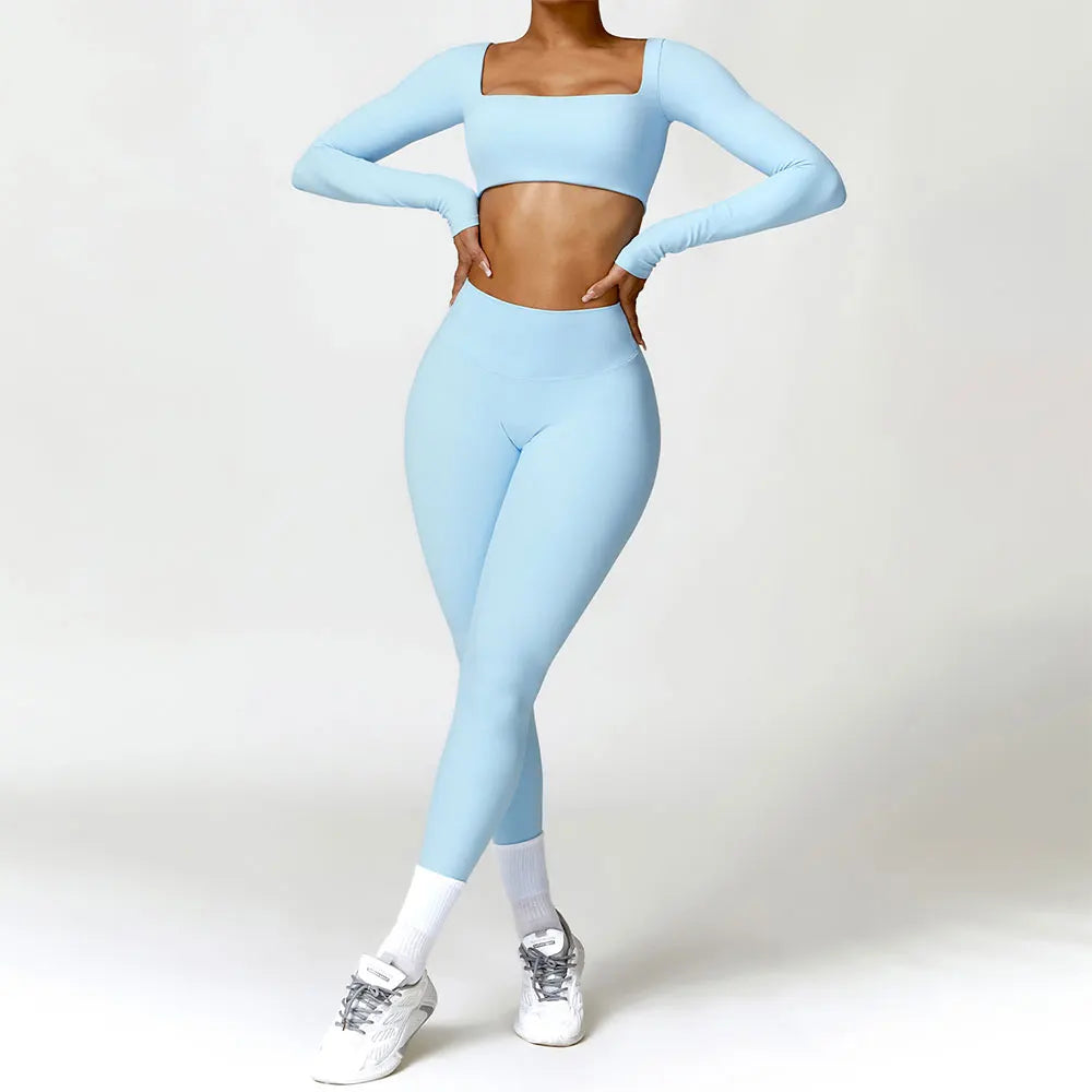 Yoga Set 2 STUKS Vrouwen Gym Lange Mouw Naadloze Sportkleding Workout Kleding Sportkleding Legging Fitness Bh Crop Top Sportpakken