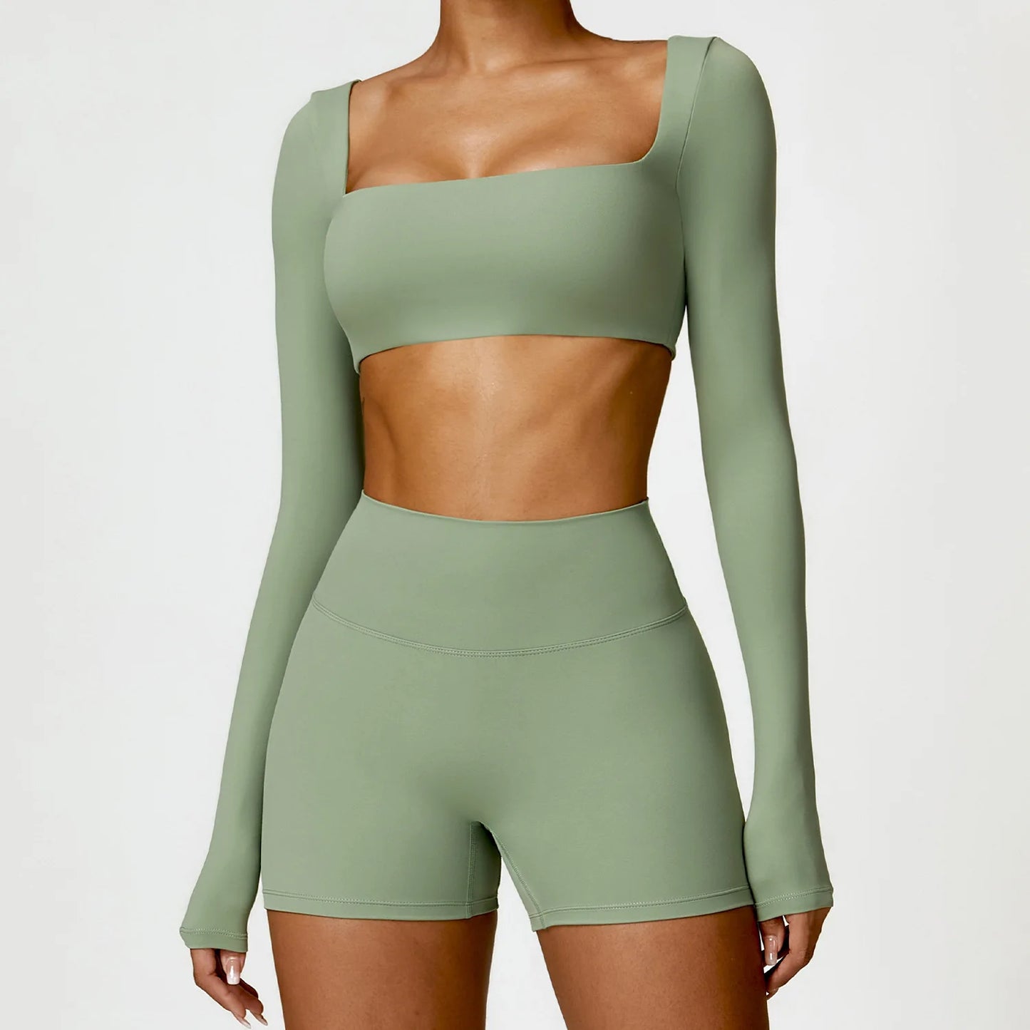 Yoga Set 2 STUKS Vrouwen Gym Lange Mouw Naadloze Sportkleding Workout Kleding Sportkleding Legging Fitness Bh Crop Top Sportpakken