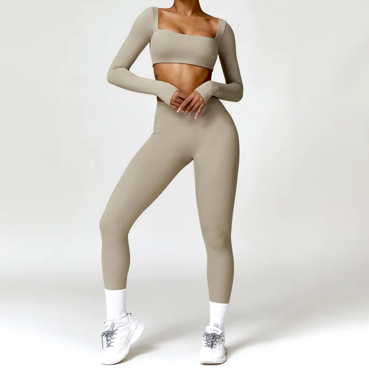 Yoga Set 2 STUKS Vrouwen Gym Lange Mouw Naadloze Sportkleding Workout Kleding Sportkleding Legging Fitness Bh Crop Top Sportpakken