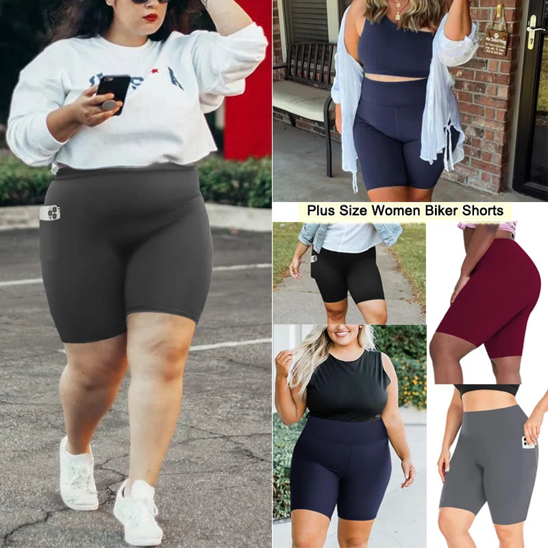 VITALINOVO Women Plus Size Biker Shorts with Pockets High Waist Tummy Control Shorts for Yoga Workout Running Volleyball Shorts