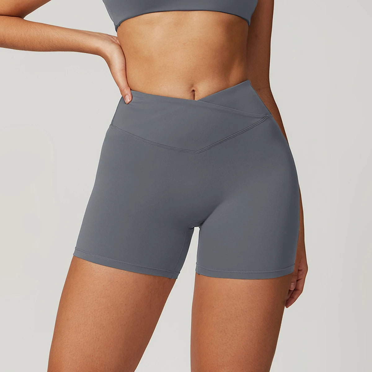 Gymshorts Effen dames yogashorts Crossover Fitness korte leggings Hoge taille Running korte broek Stretch Workout korte kleding