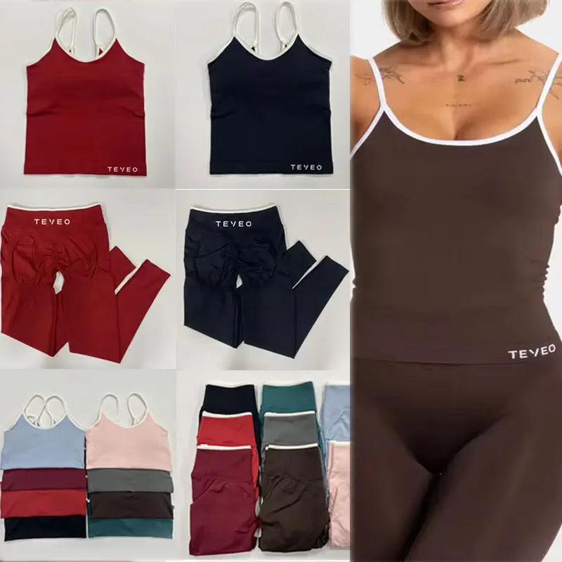 TEVEO Women's Sports Yoga Shorts Fitness Cycling Elastic Sports Pants Ignite Sculpt Scrunch Short Yoga Bra Set