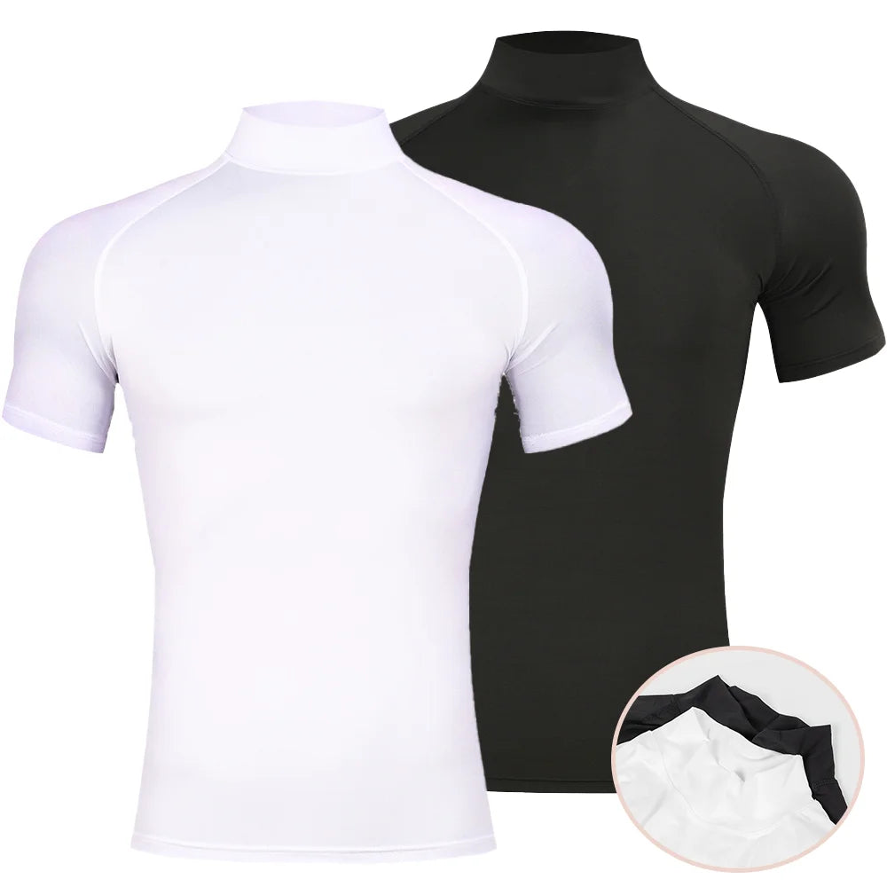 Heren bodybuilding sport strak T-shirt zomer compressie coltrui korte mouw gym fitness hardlopen sneldrogende mannelijke workout top
