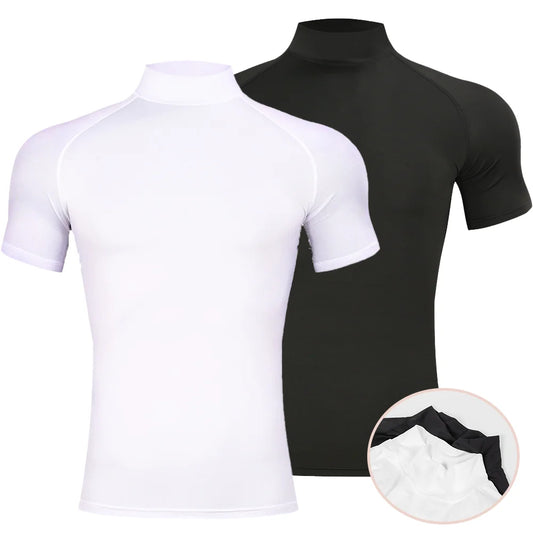 Heren bodybuilding sport strak T-shirt zomer compressie coltrui korte mouw gym fitness hardlopen sneldrogende mannelijke workout top
