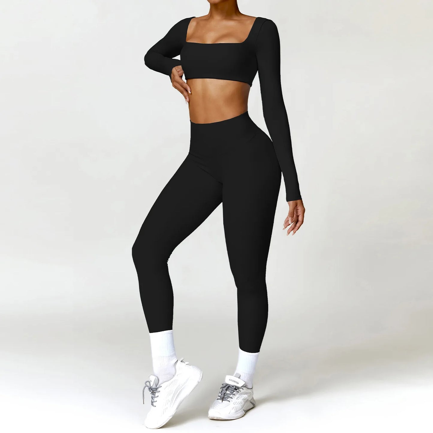 Yoga Set 2 STUKS Vrouwen Gym Lange Mouw Naadloze Sportkleding Workout Kleding Sportkleding Legging Fitness Bh Crop Top Sportpakken