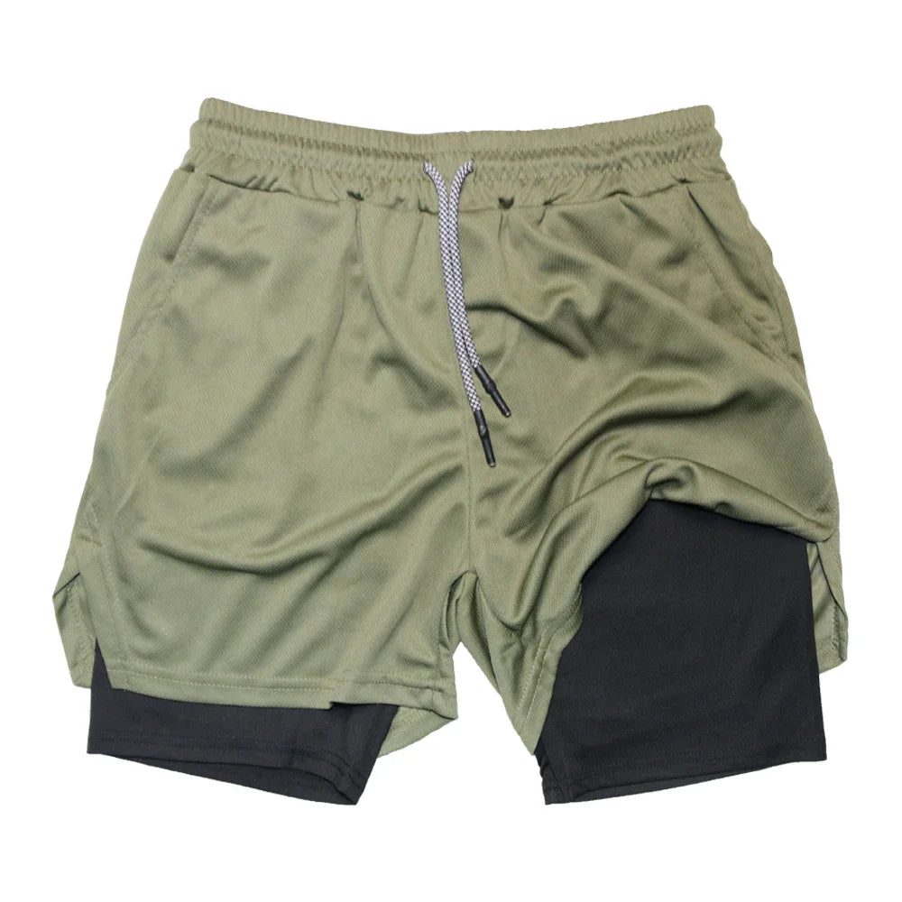 Pantalones cortos deportivos de doble capa para hombre, pantalones cortos deportivos 2 en 1 para entrenamiento de gimnasia, entrenamiento de secado rápido, trote, doble cubierta, verano