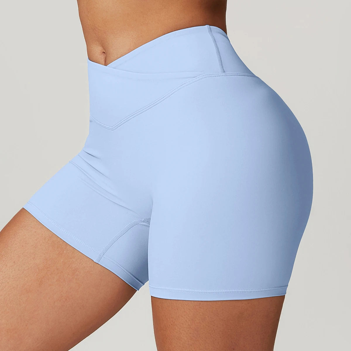 Gymshorts Effen dames yogashorts Crossover Fitness korte leggings Hoge taille Running korte broek Stretch Workout korte kleding