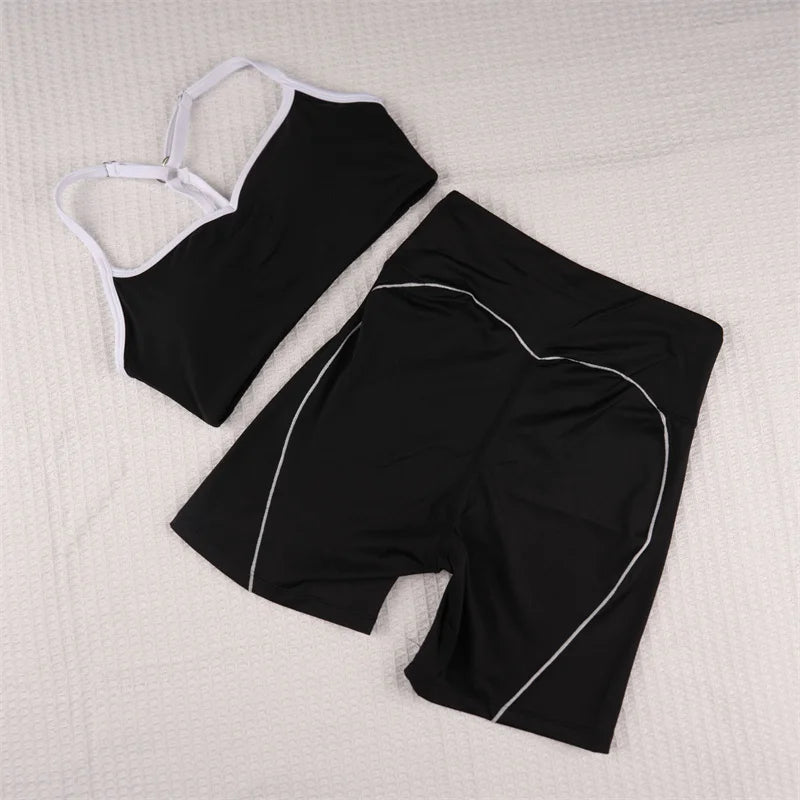 SVEIC Gym Set Contrasting Color Sports Bra Suits Fitness High Waisted Leggings Sportswear Workout Running Training Yoga Clothing