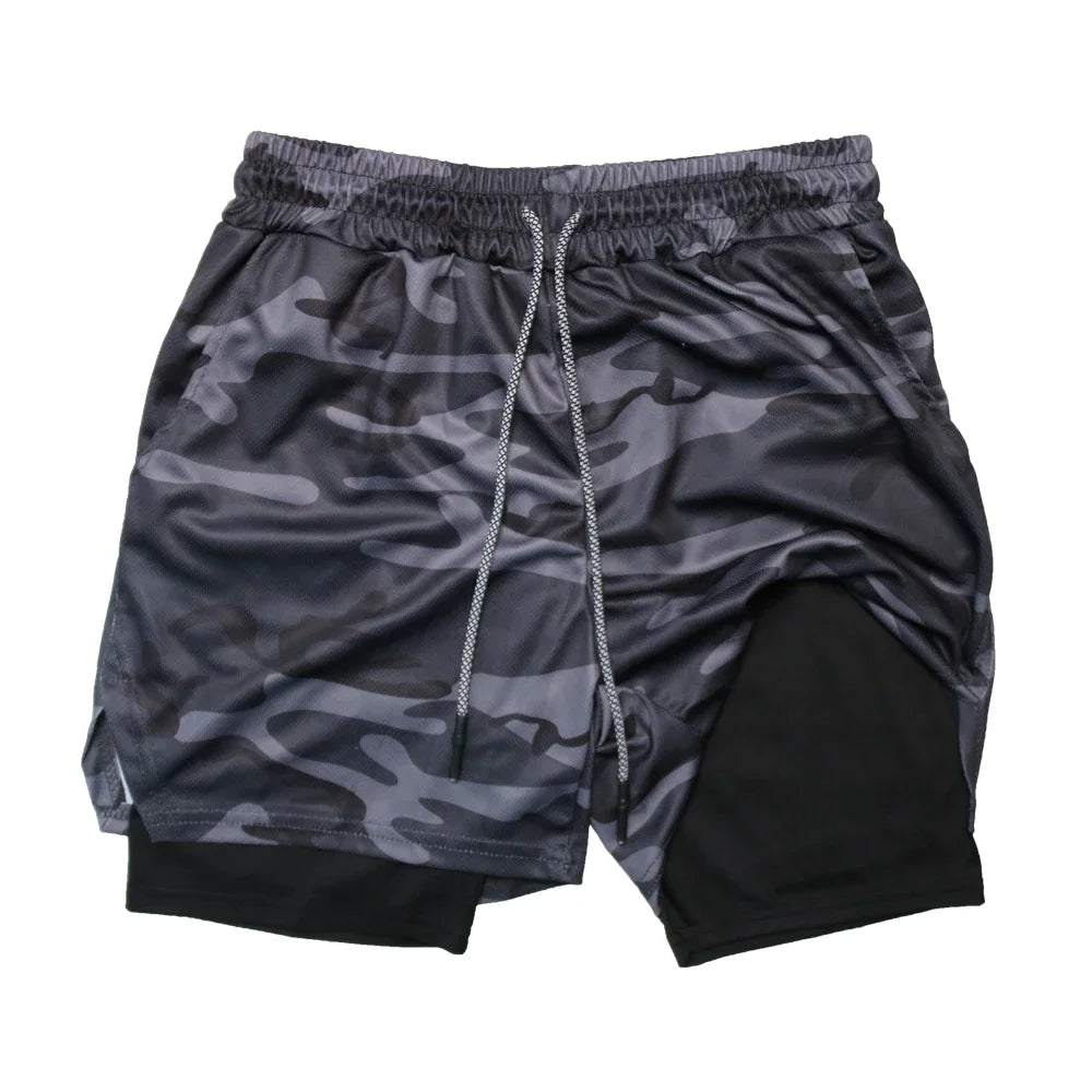 Pantalones cortos deportivos de doble capa para hombre, pantalones cortos deportivos 2 en 1 para entrenamiento de gimnasia, entrenamiento de secado rápido, trote, doble cubierta, verano