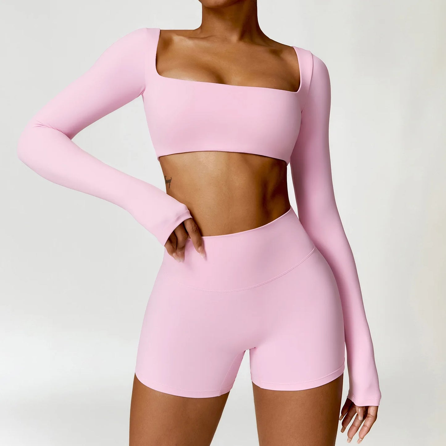 Yoga Set 2 STUKS Vrouwen Gym Lange Mouw Naadloze Sportkleding Workout Kleding Sportkleding Legging Fitness Bh Crop Top Sportpakken