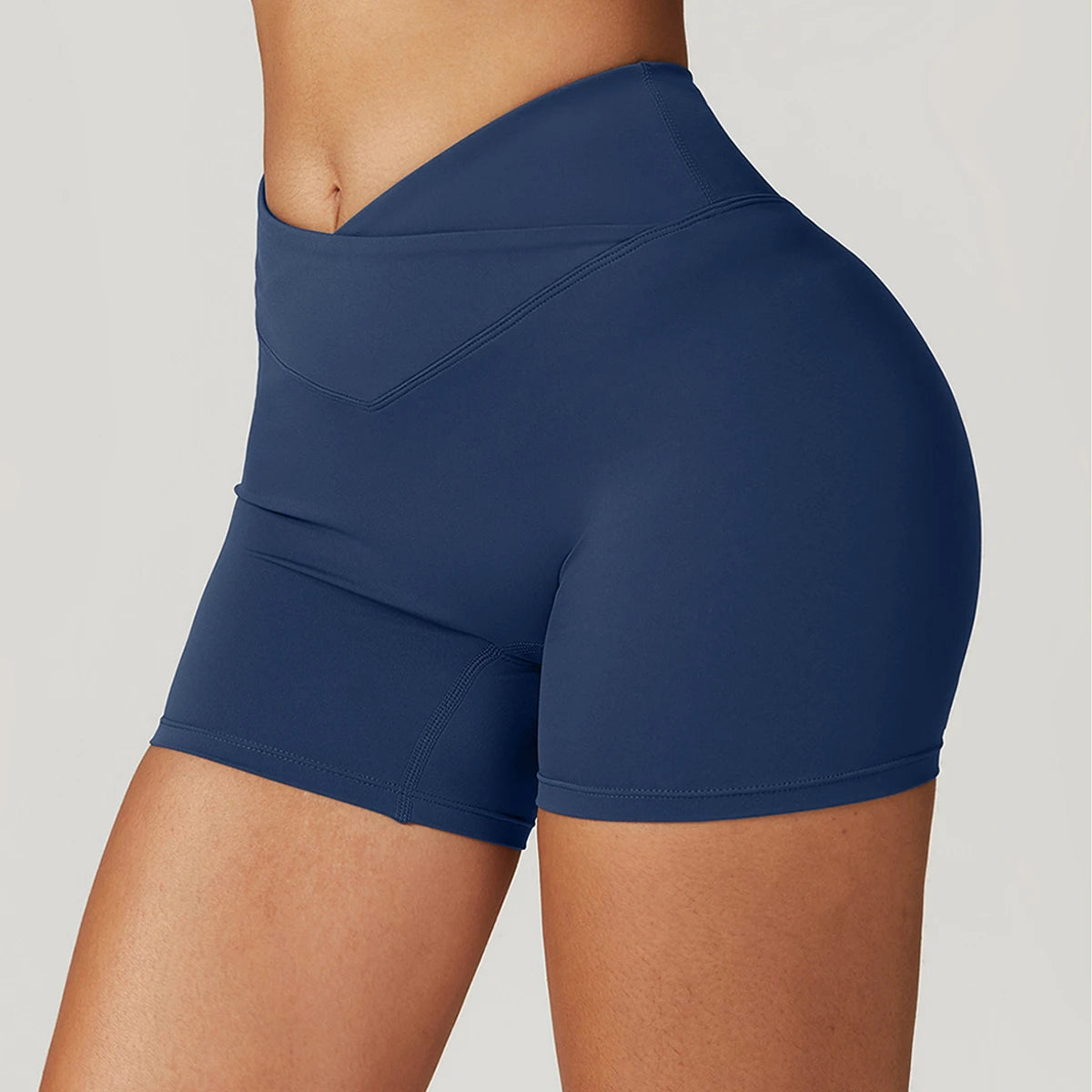 Gymshorts Effen dames yogashorts Crossover Fitness korte leggings Hoge taille Running korte broek Stretch Workout korte kleding
