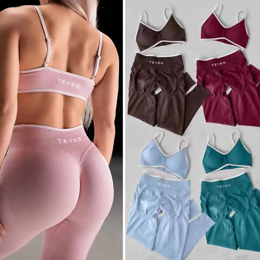 TEVEO Women's Sports Yoga Shorts Fitness Cycling Elastic Sports Pants Ignite Sculpt Scrunch Short Yoga Bra Set