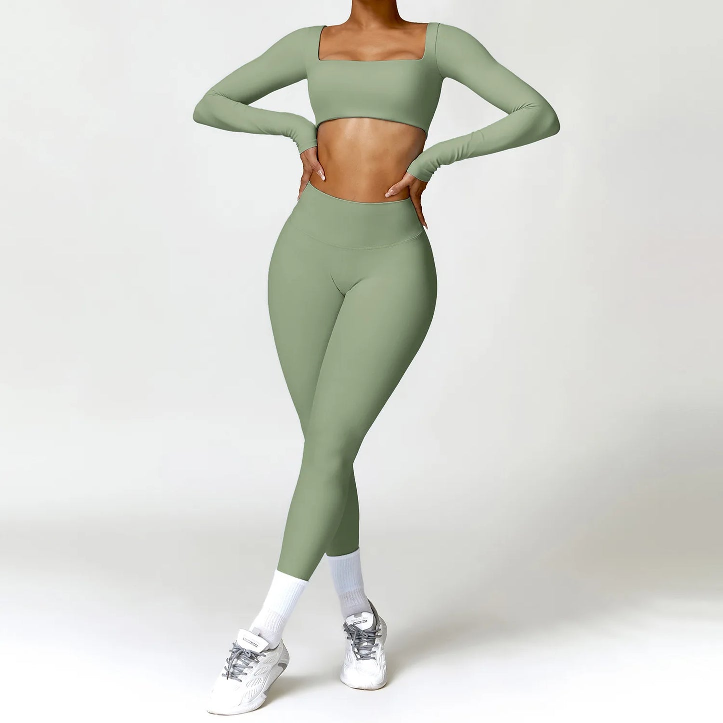 Yoga Set 2 STUKS Vrouwen Gym Lange Mouw Naadloze Sportkleding Workout Kleding Sportkleding Legging Fitness Bh Crop Top Sportpakken