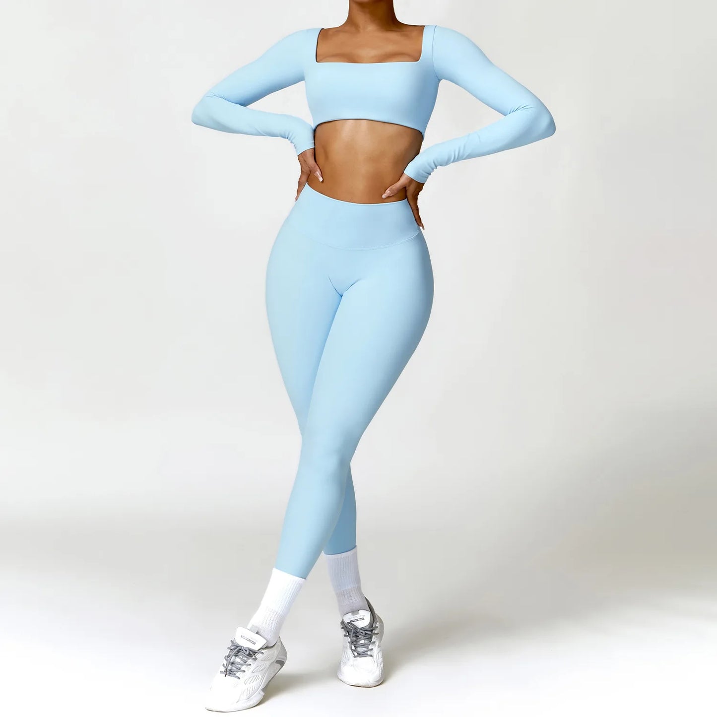 Yoga Set 2 STUKS Vrouwen Gym Lange Mouw Naadloze Sportkleding Workout Kleding Sportkleding Legging Fitness Bh Crop Top Sportpakken