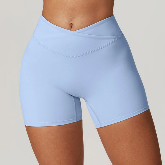 Gymshorts Effen dames yogashorts Crossover Fitness korte leggings Hoge taille Running korte broek Stretch Workout korte kleding