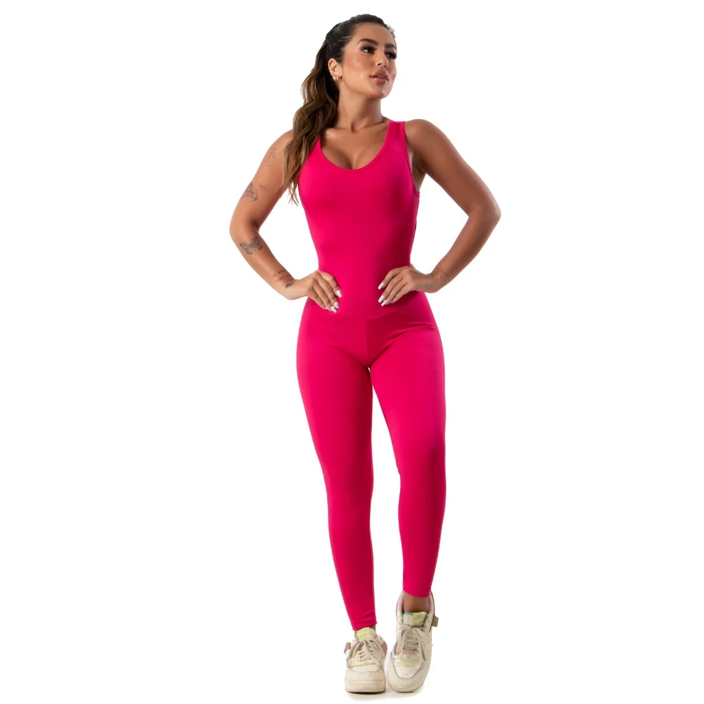 Women's Long Jumpsuit with Open Back for Fitness and Gym Use
